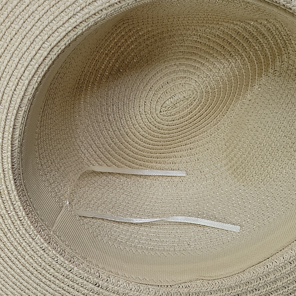 Adjustable Straw Hat Turquoise/Silver Beaded Band… - image 6